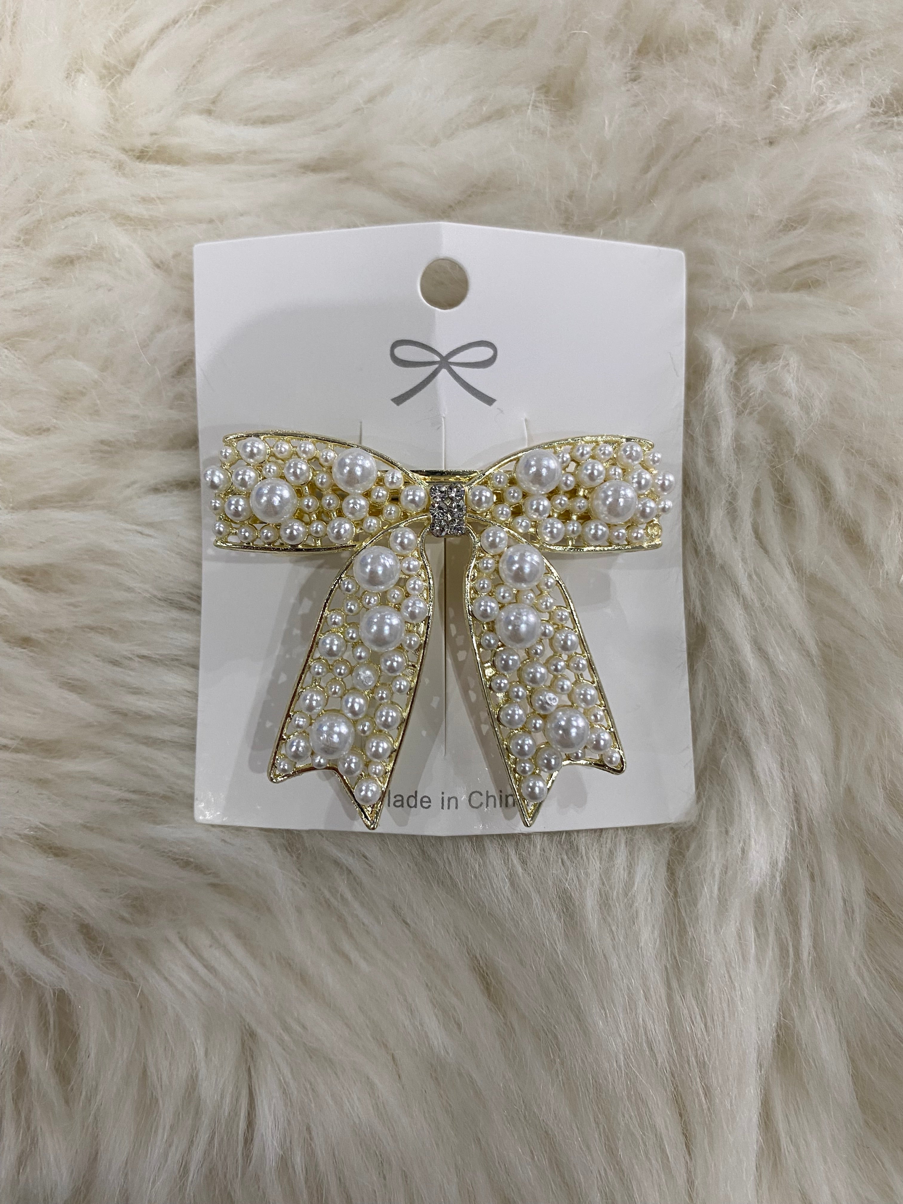 1pc faux pearl bow hair Clip
