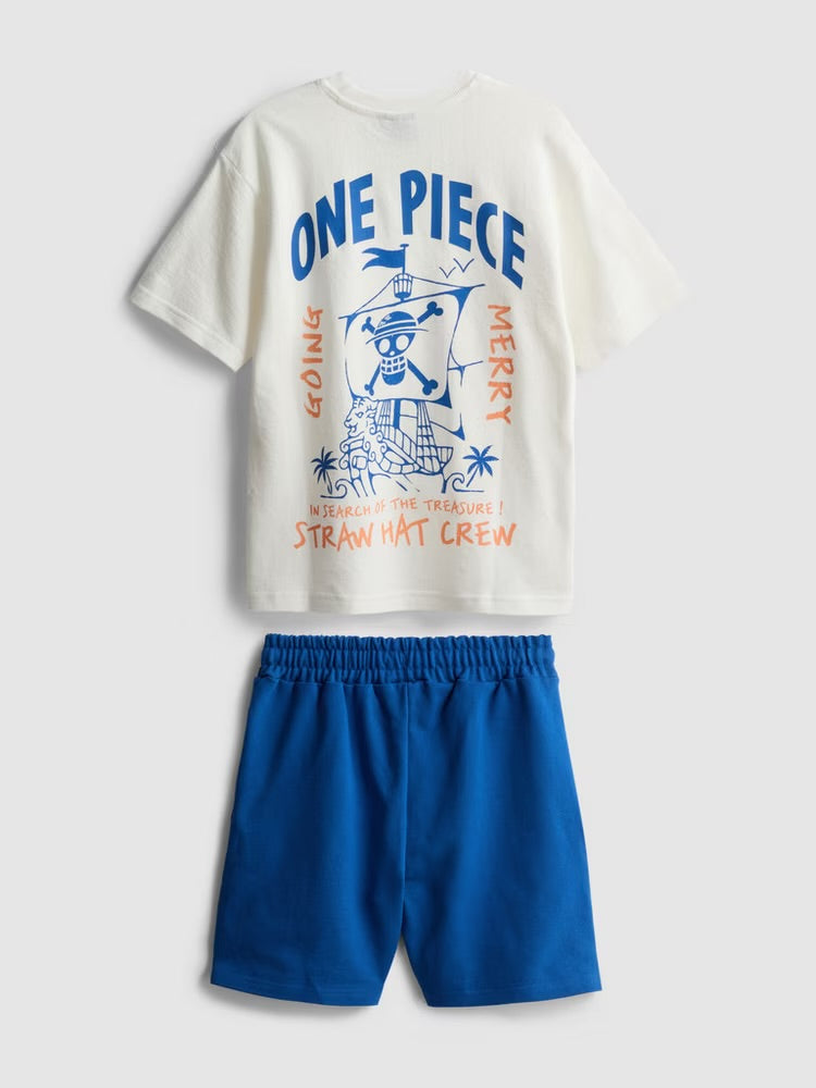 A tee and shorts clothing set with a One Piece design