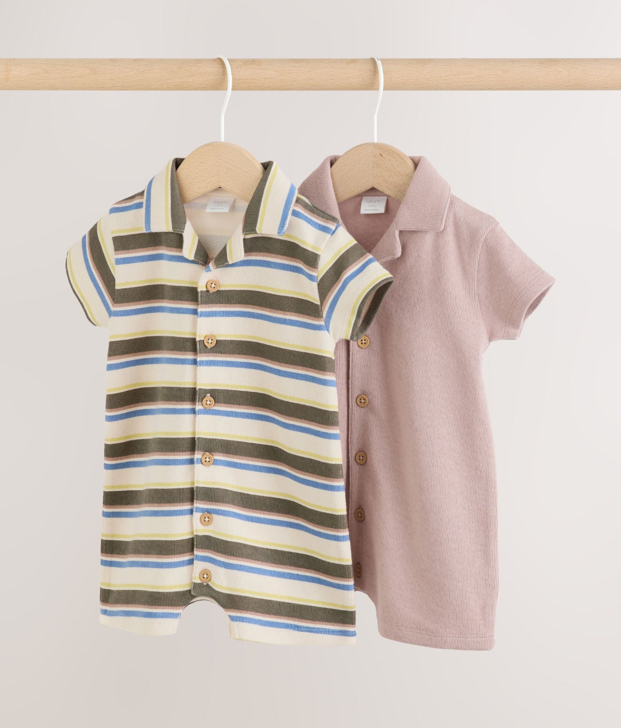 Khaki Green/Blue/Cream Stripe Jersey Collared Rompers Baby 2 Pack