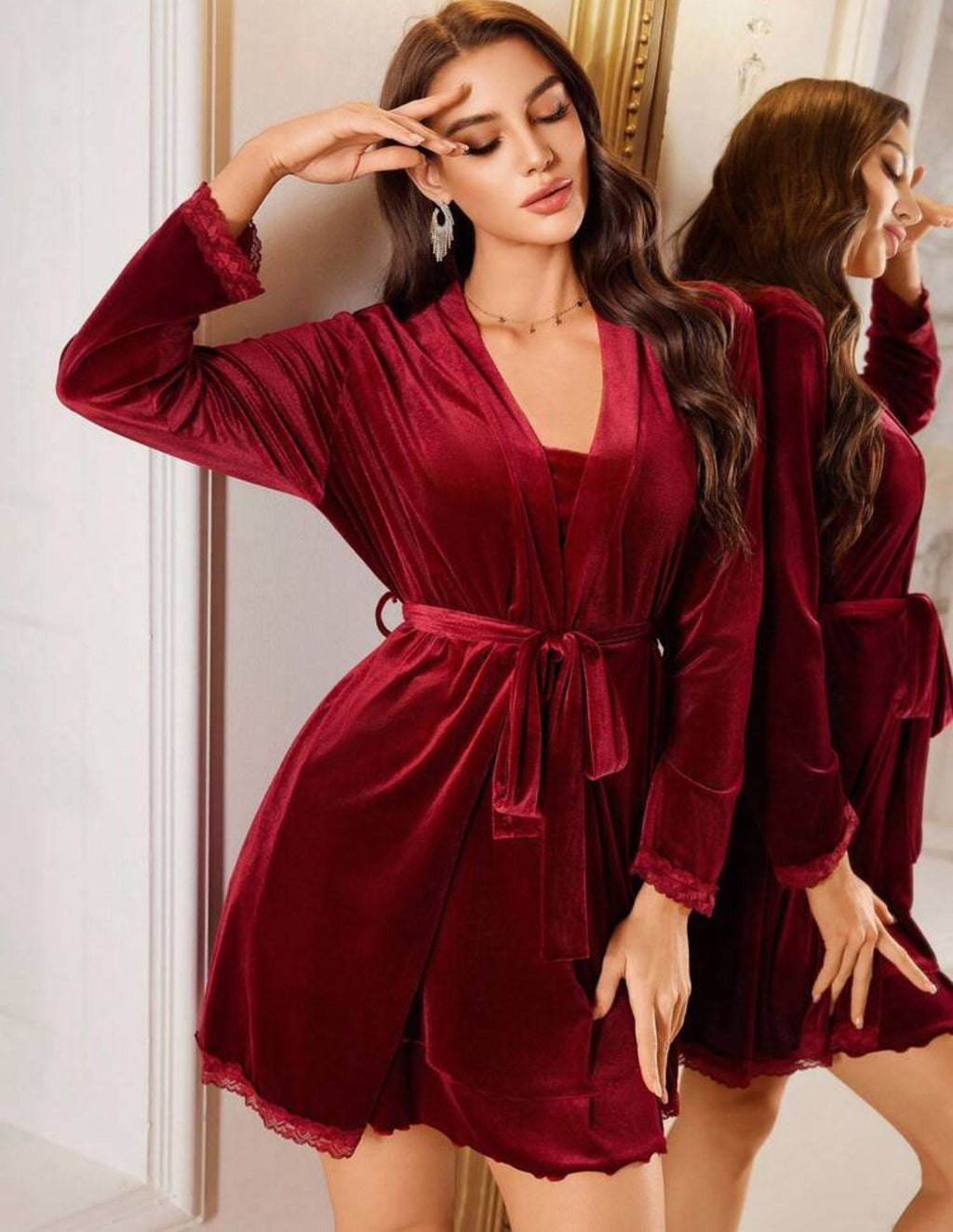 2pcs Woman Velvet Sleepwear Set