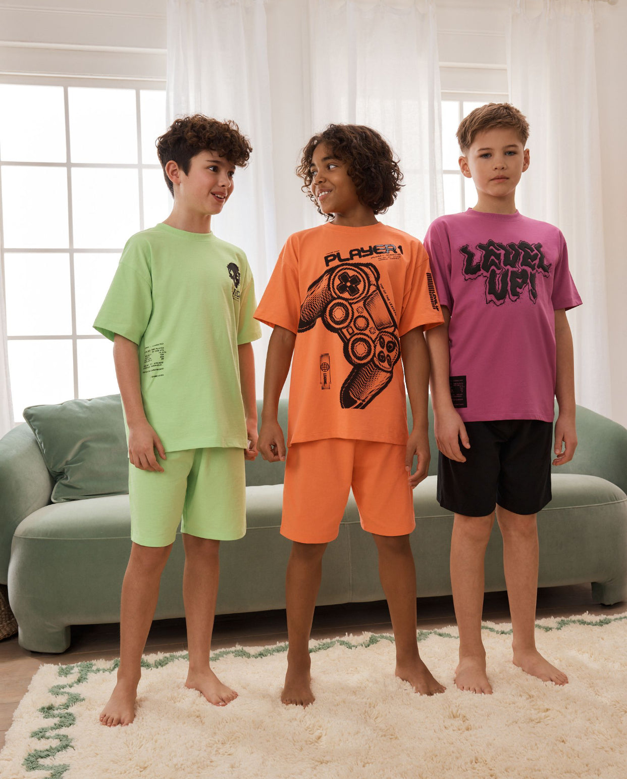 Green/Orange/Pink Gamer Short Pyjamas 3 Pack