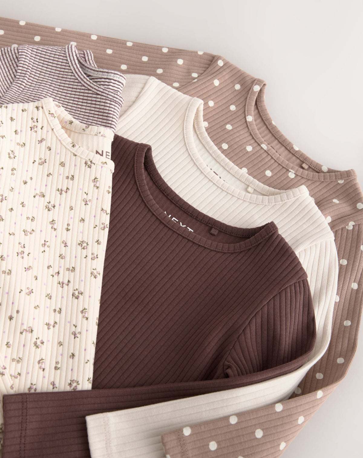 Neutral Long Sleeve Ribbed Tops 5 Pack