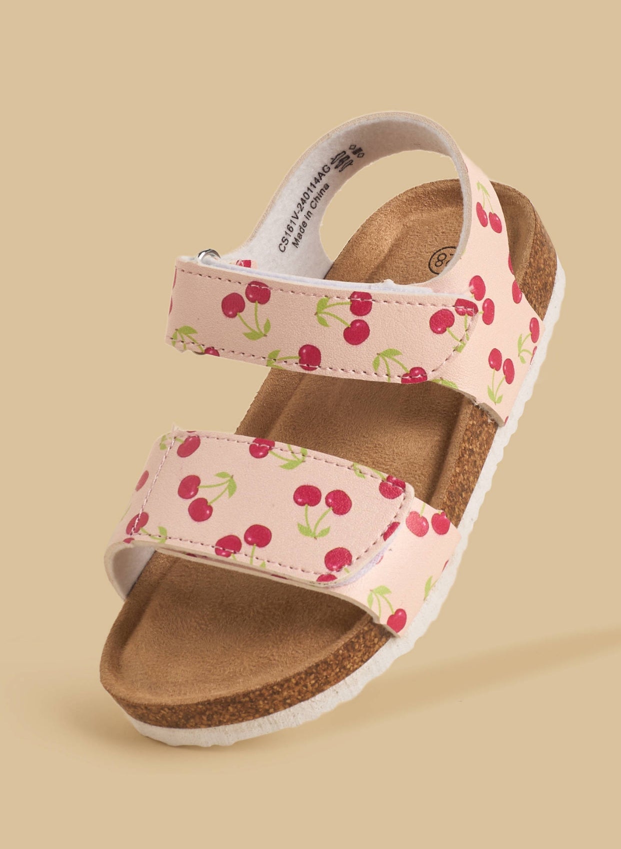 Cherry Print Sandals with Hook and Loop Closure