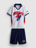 A football tee and shorts clothing co-ord with a Marvel Spider-Man character design