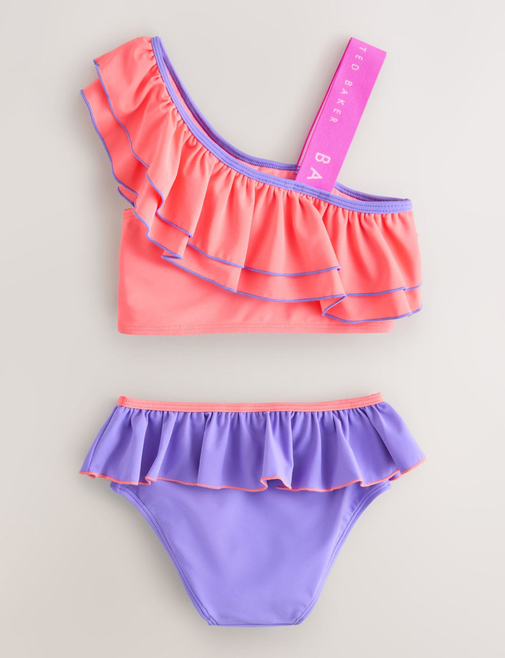 Baker by Ted Baker 2 Piece One Shoulder Contrast Frill Bikini