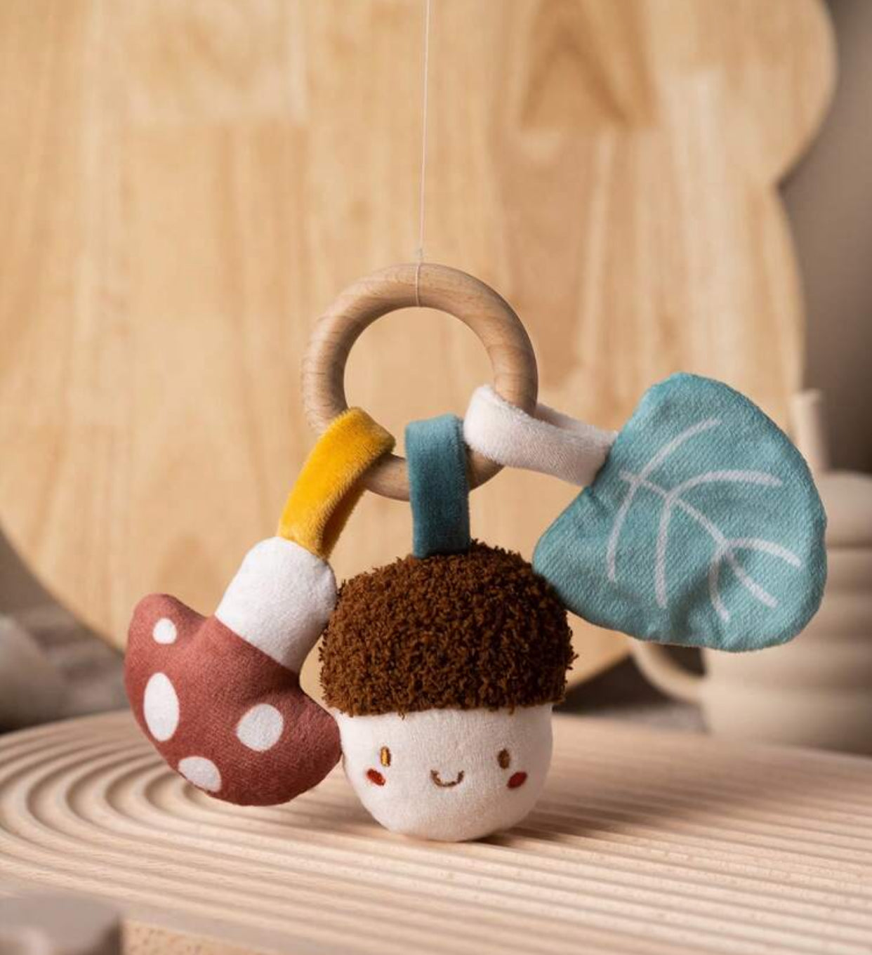 1pc Baby Wooden Ring Rattle Plush Soft Teether Toy (immediate)