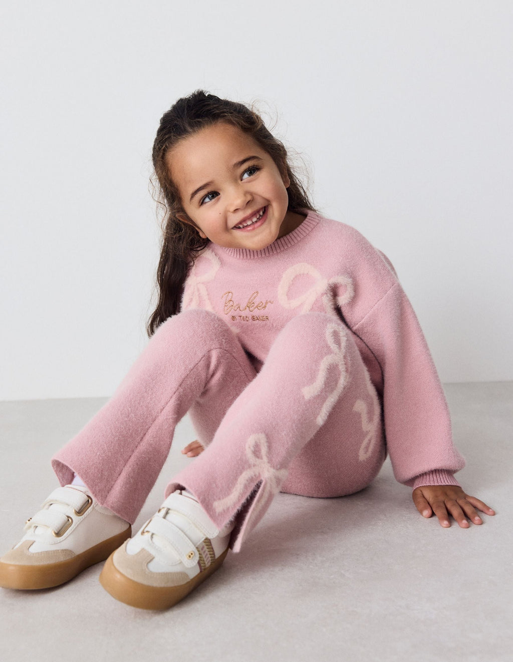 Baker by Ted Baker Pink 2 Piece Bow Knitted Sweat Top and Joggers Set