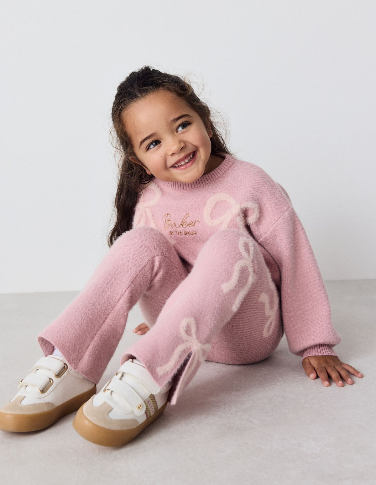 Baker by Ted Baker Pink 2 Piece Bow Knitted Sweat Top and Joggers Set