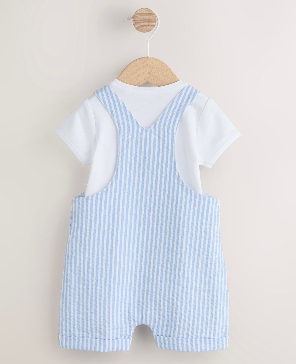 Blue Stripe Woven Dungaree and Bodysuit Baby Set