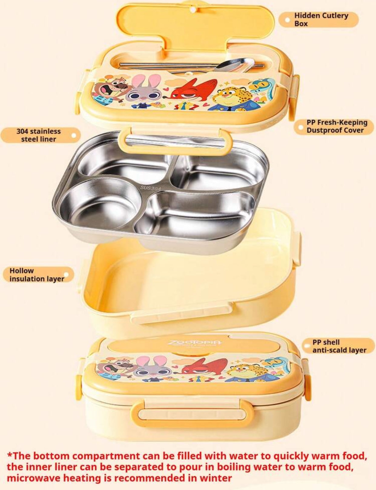 Disney Zootopia Pattern Layered Stainless Steel Insulated Lunch Box