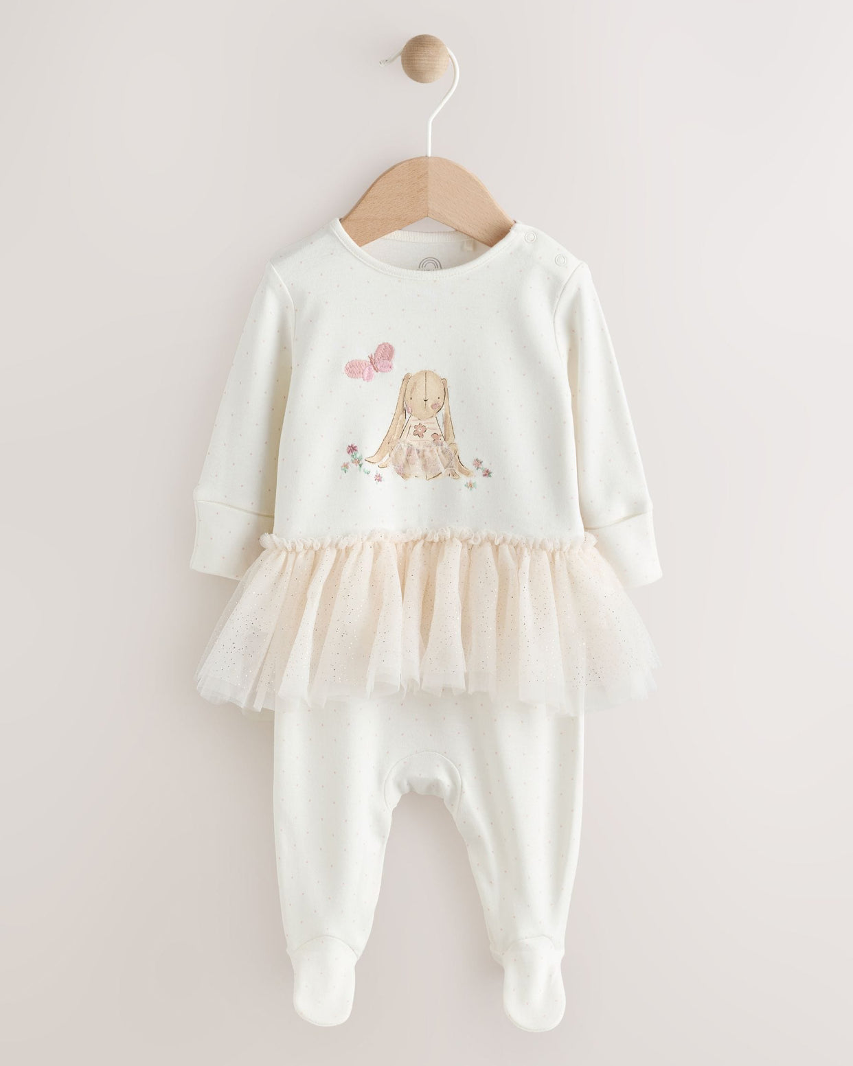 Ecru Bunny Tutu Baby Sleepsuit