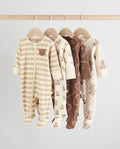 Brown Bear Print Two Way Zip Baby Sleepsuits 4 Pack