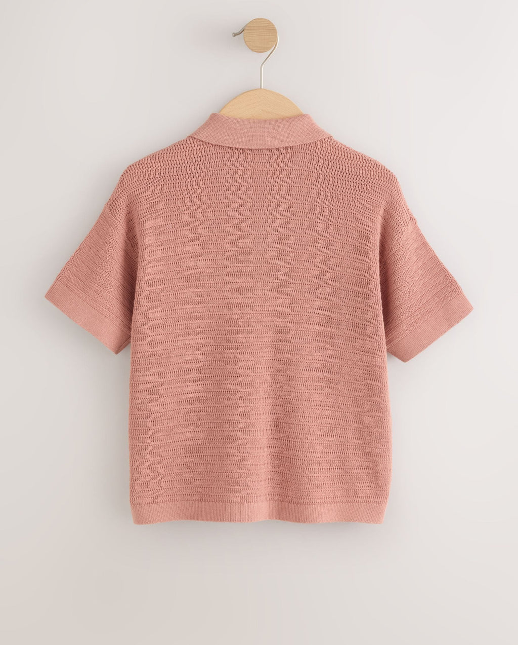Dusky Pink Palm Embroidered Knitted Polo Shirt