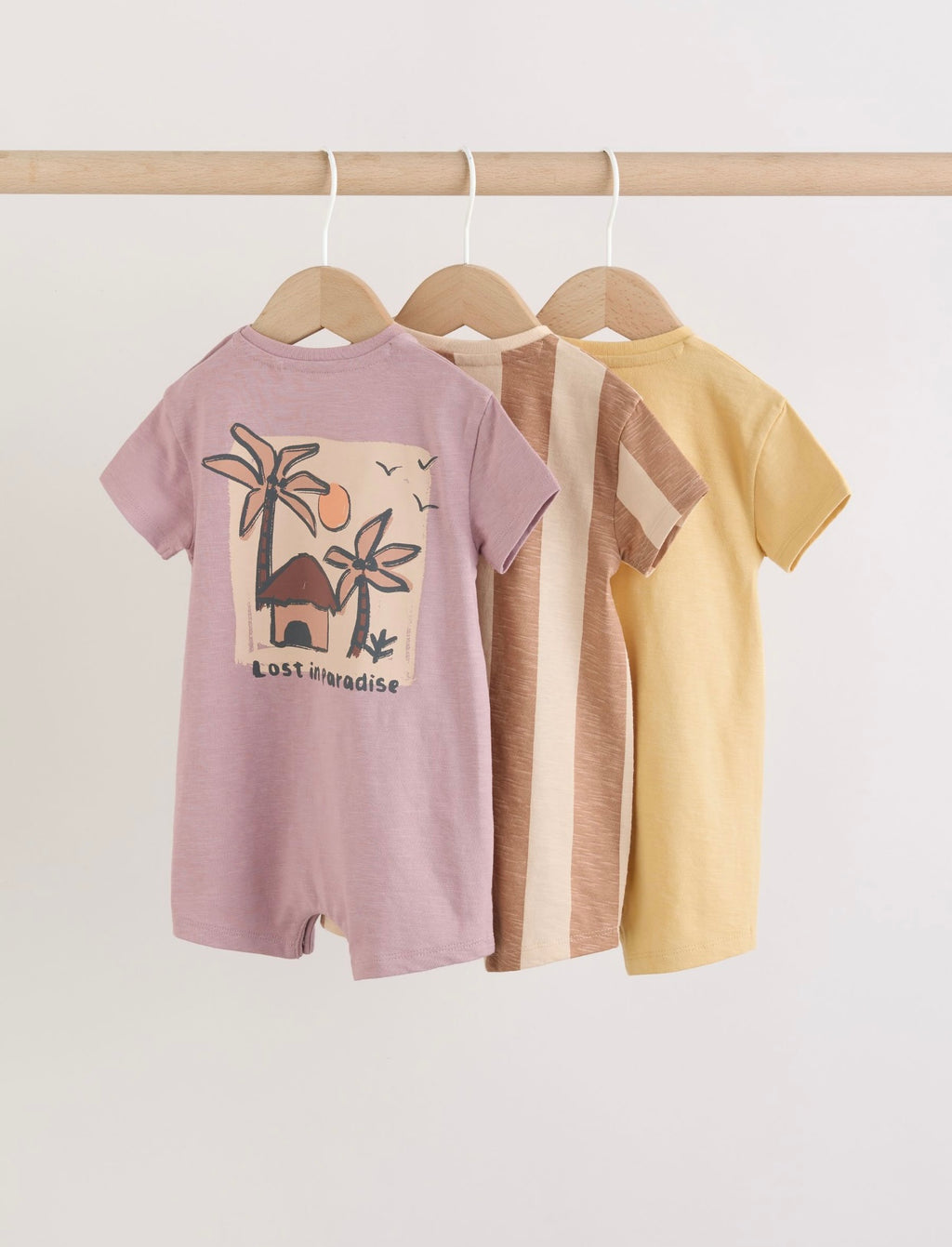 Neutral Palm Print Jersey Baby Rompers