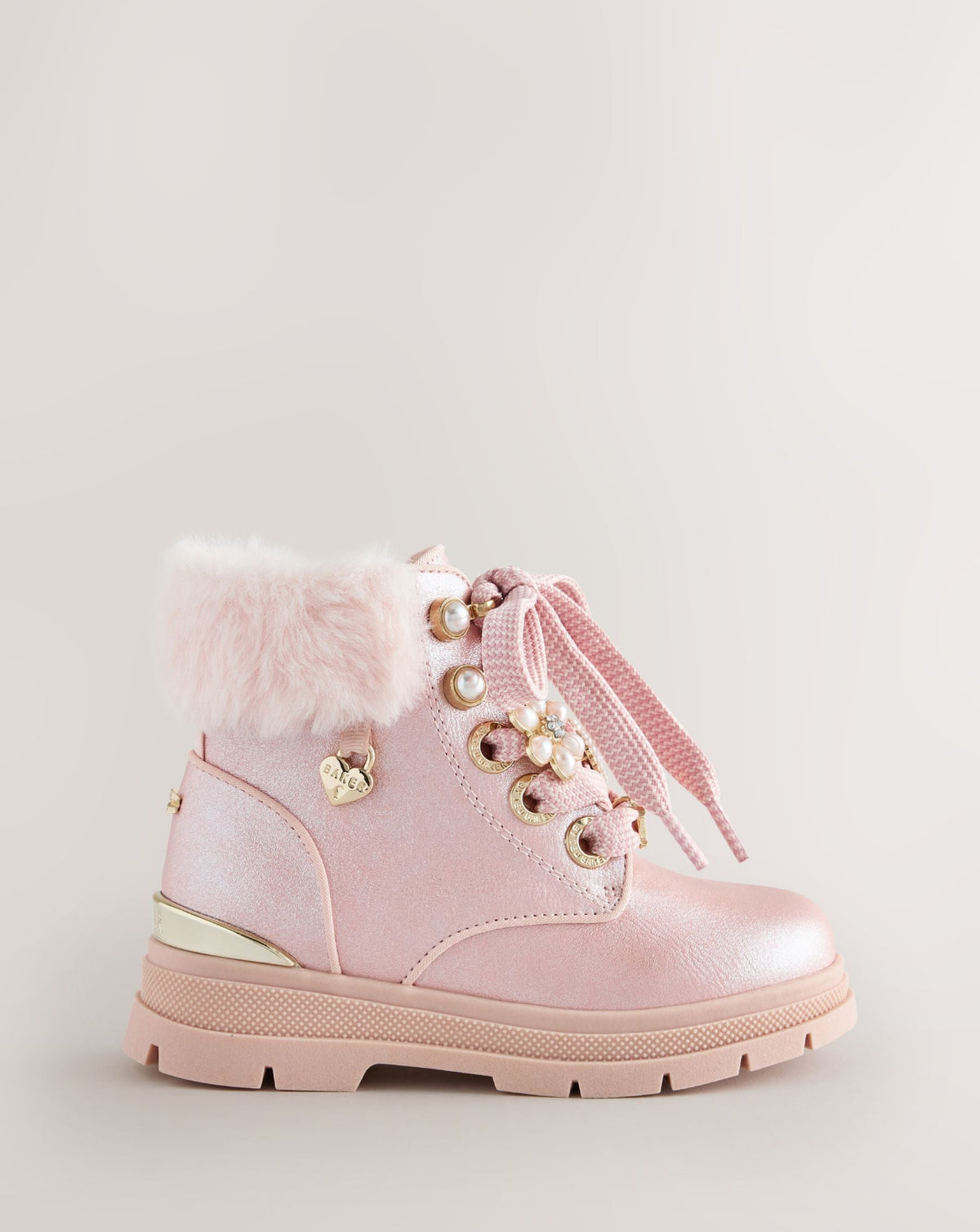 Baker by Ted Baker Faux Fur Cuff Metallic Pink Charm Boots