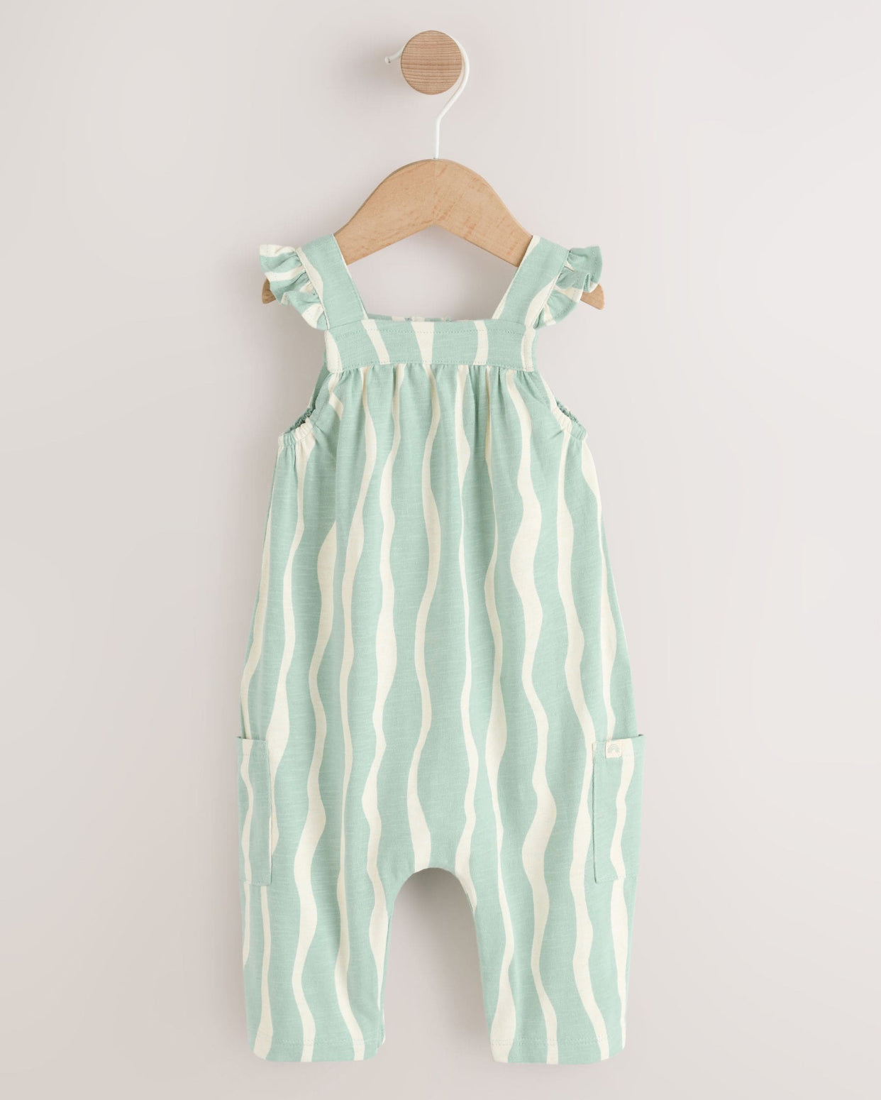 Sage Green Stripe Baby Long Leg Jersey Romper