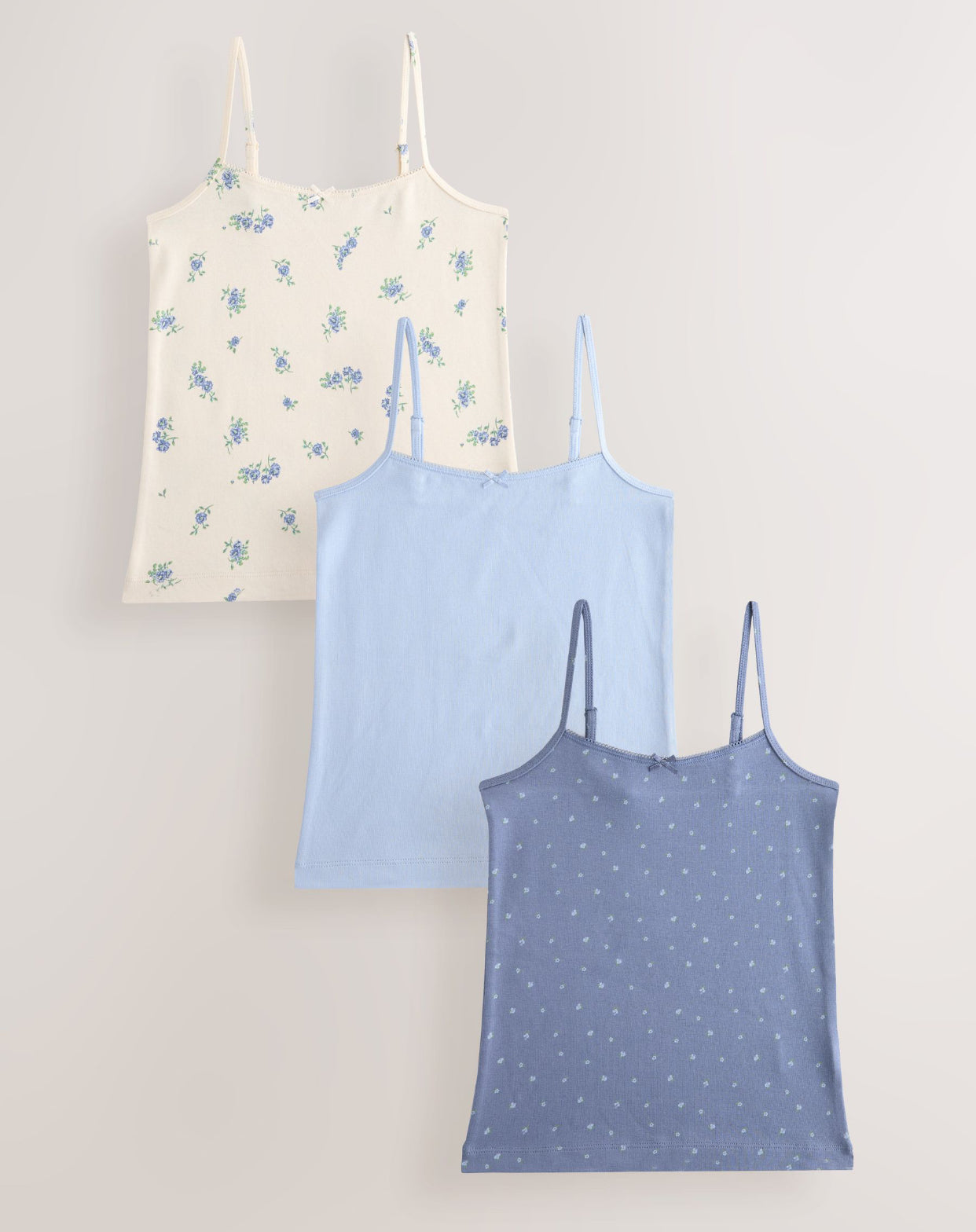 Blue Strappy Printed Cami Vests 3 Pack