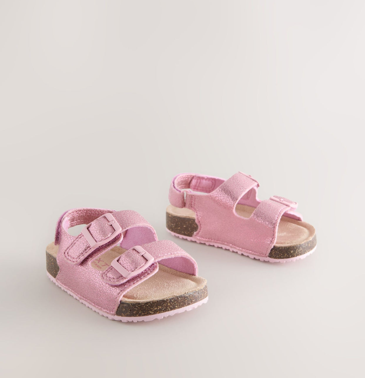 Pink Metallic standard fit (F) Double Buckle Cushioned Footbed Sandals
