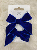 2pcs blue velvet bow hair clips
