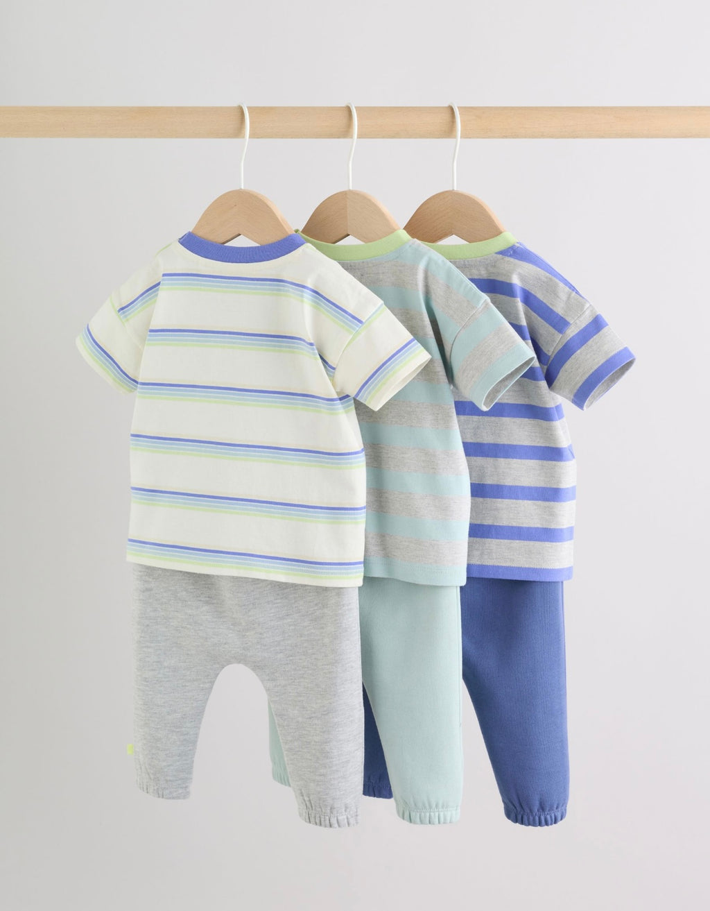 Blue/Green Stripe 6 Piece Baby T-Shirt and Joggers Set