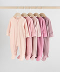 Pink 5 Pack Two Way Zip Baby Sleepsuits