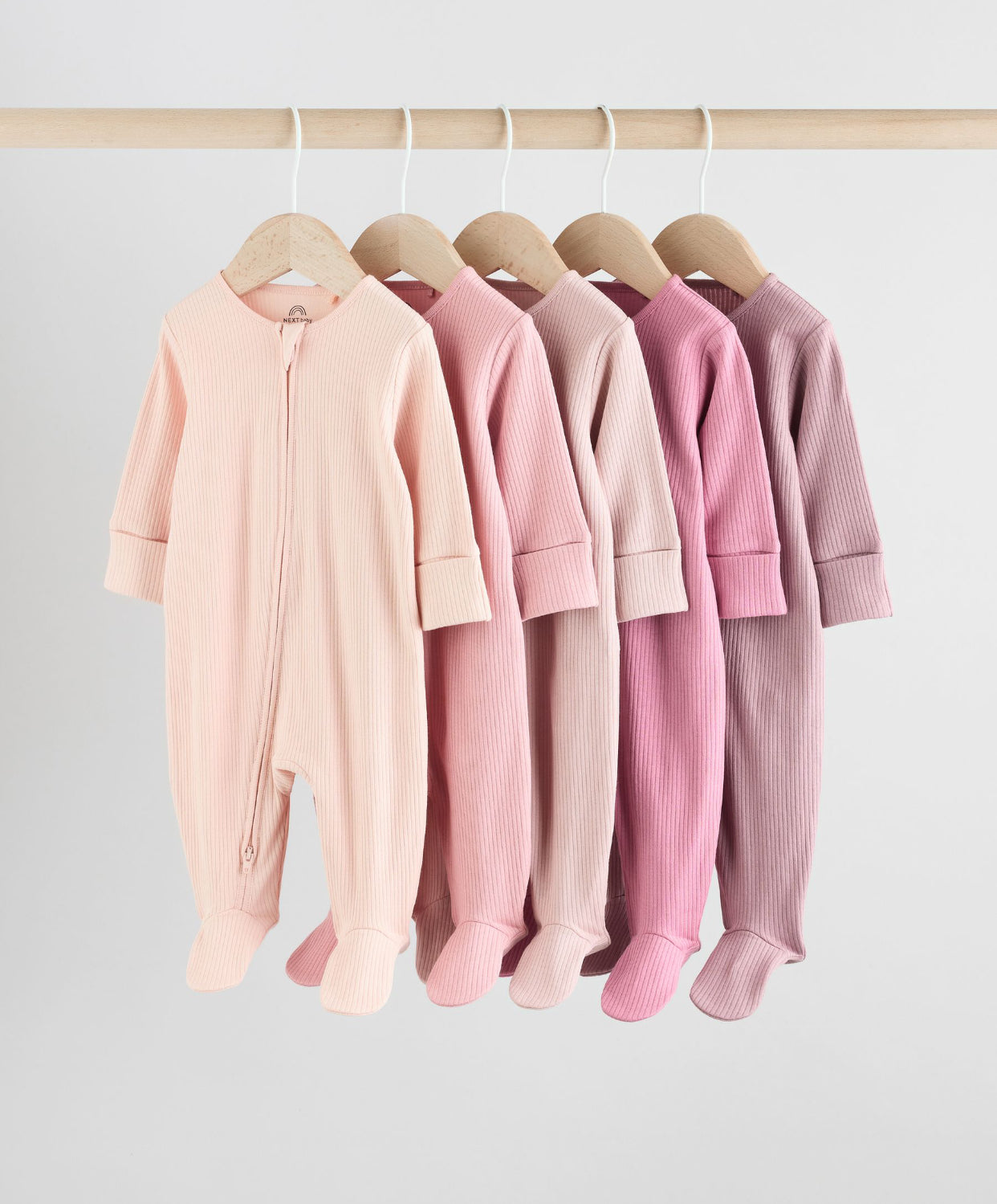 Pink 5 Pack Two Way Zip Baby Sleepsuits