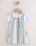 Multi Stripe Baby Pinafore And Short Sleeve Bodysuit 2 Piece Set