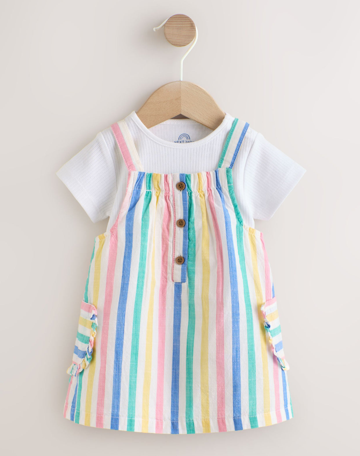Multi Stripe Baby Pinafore And Short Sleeve Bodysuit 2 Piece Set