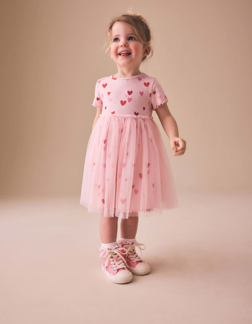 Pink Hearts Mesh Skirt Dress
