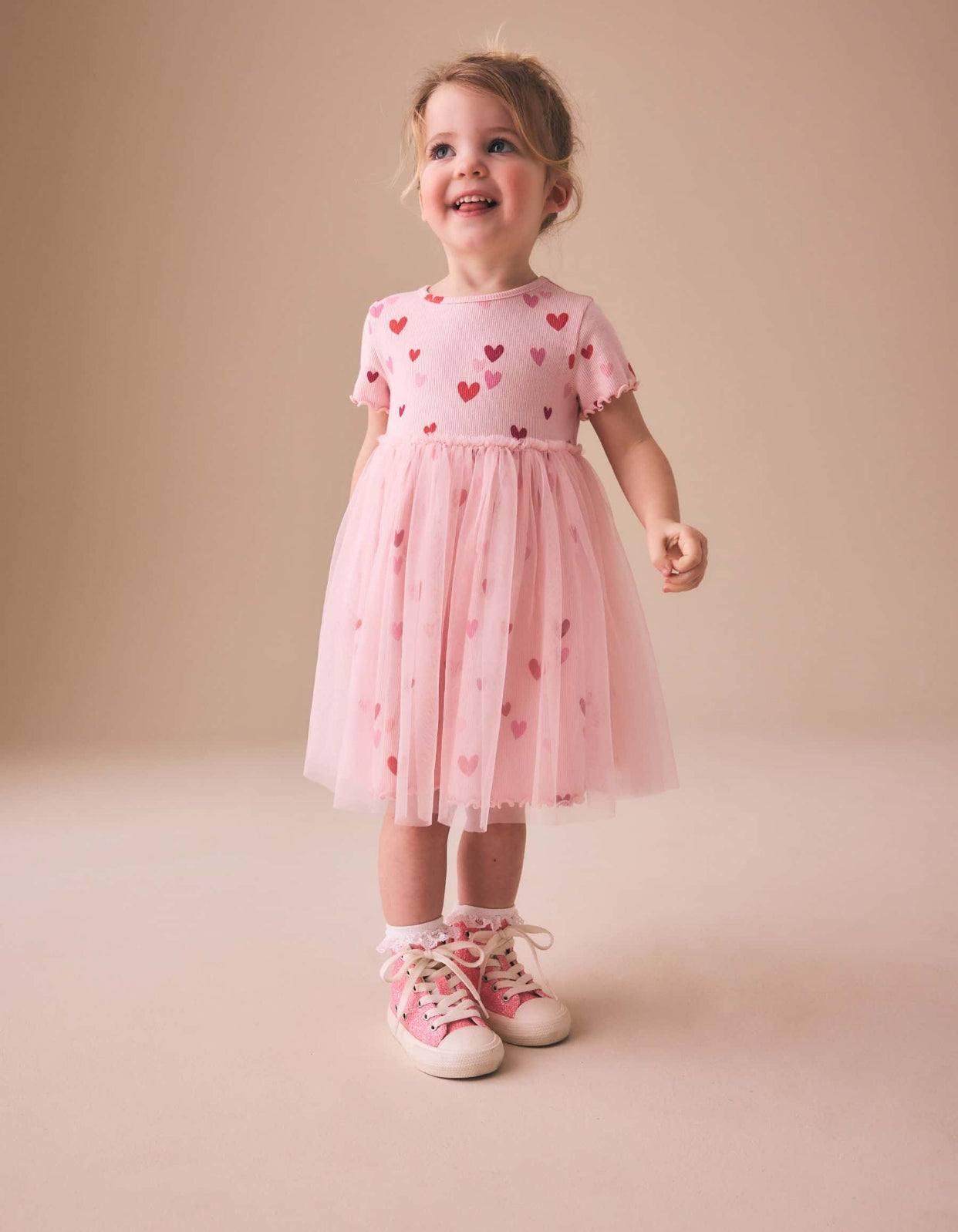 Pink Hearts Mesh Skirt Dress