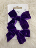 2pcs purple velvet bow hair clips