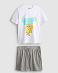 A pair of pyjamas with shorts, a top, and SpongeBob SquarePants design