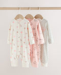 Pink Two Way Zip Baby Sleepsuit 3 Pack