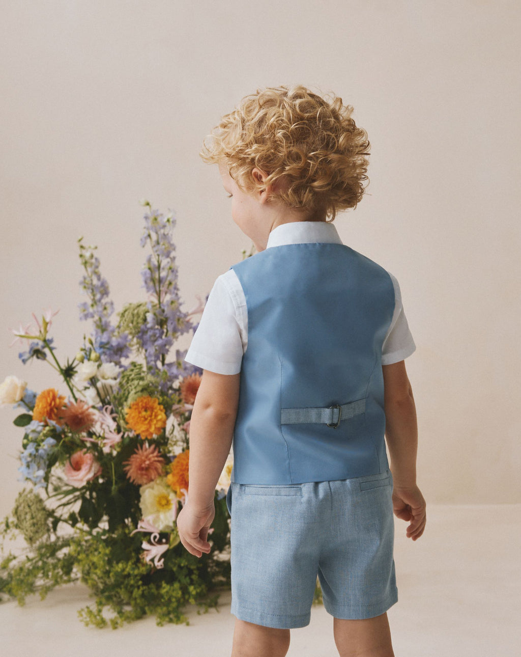 Blue Waistcoat, Shirt, Shorts & Tie Set