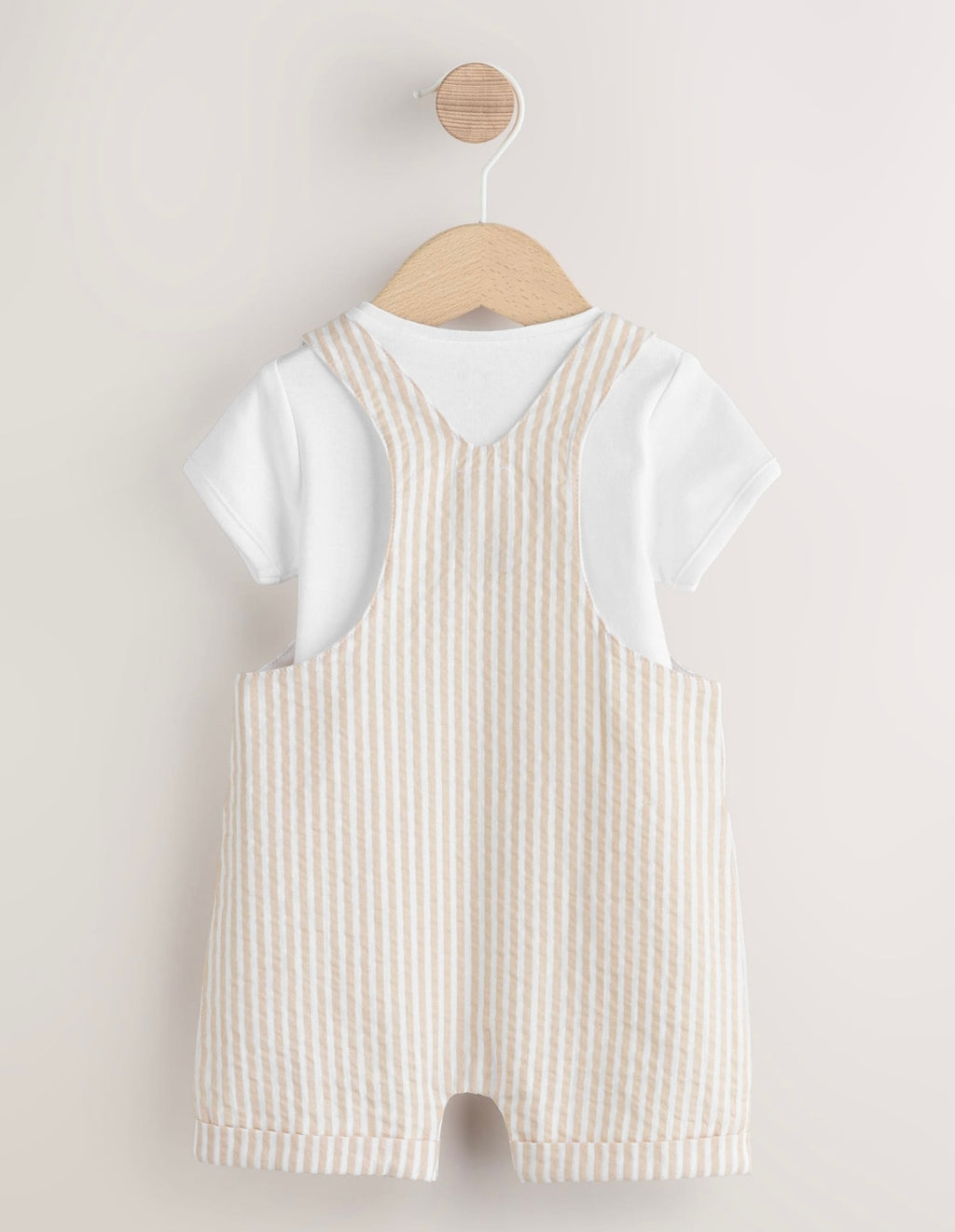 Neutral Stripe Woven Dungaree and Bodysuit Baby Set (Omths-2yrs)