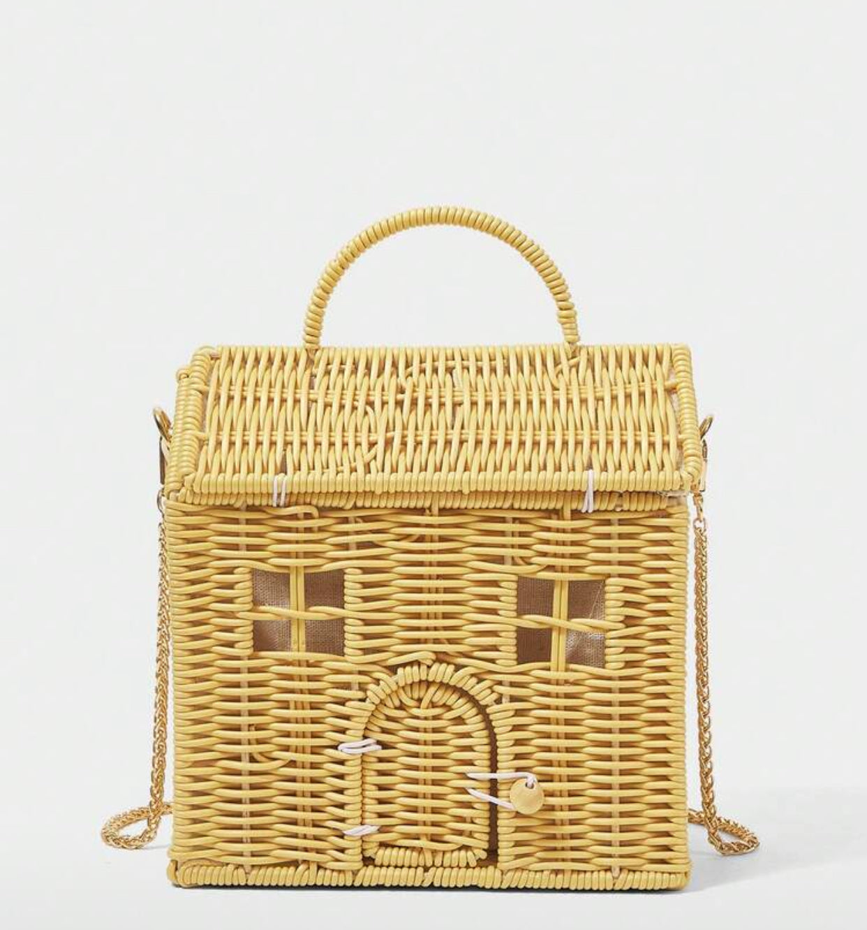 Woman Handwoven Small House Rattan Summer Beach Bag