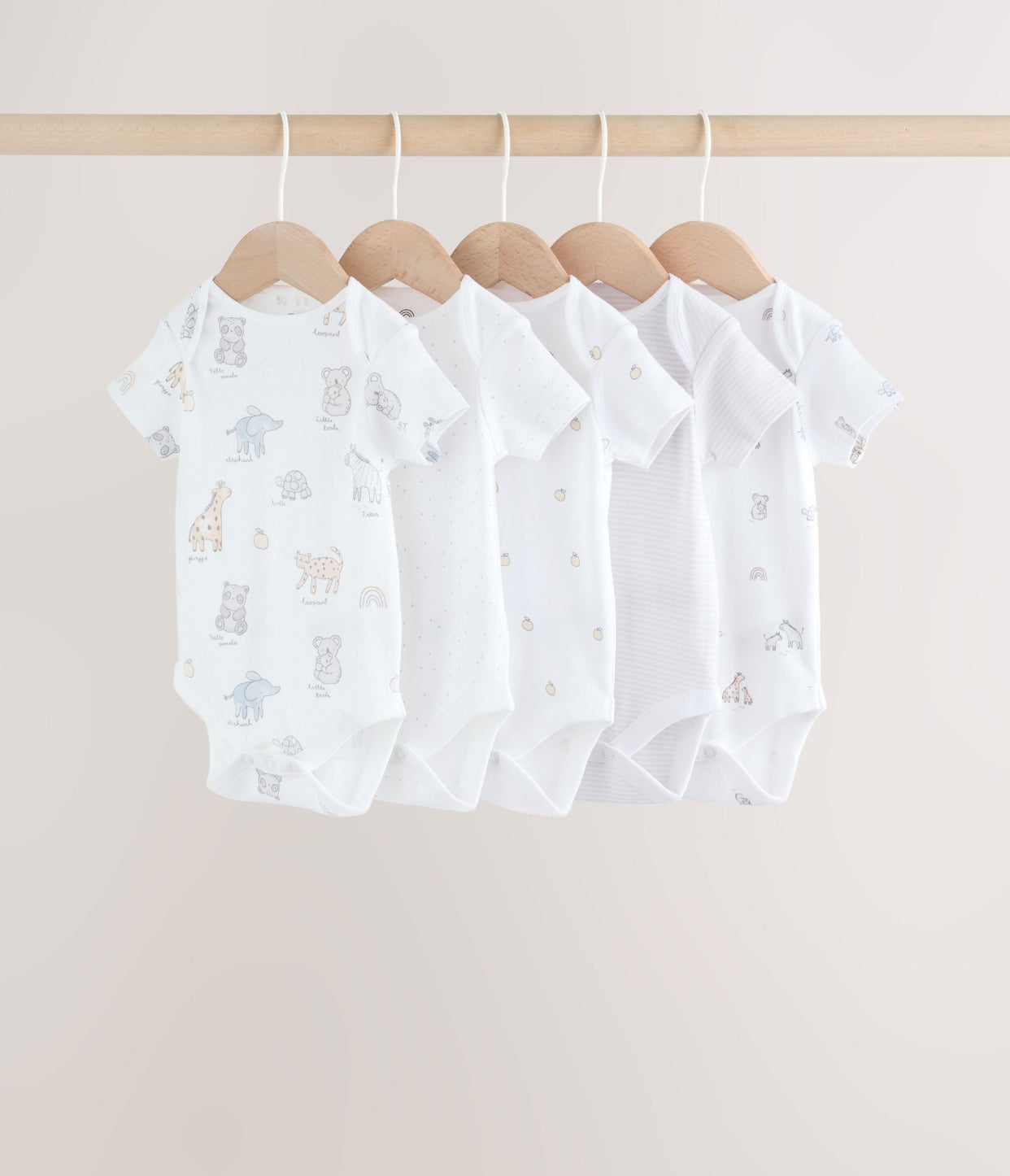 White Short Sleeve Baby Bodysuits 5 Pack