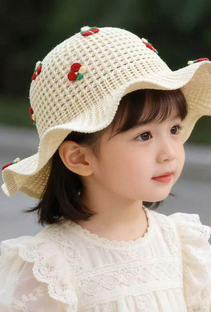1pc Baby/Toddler Girls' Knitted Cherry Sun Hat (immediate)