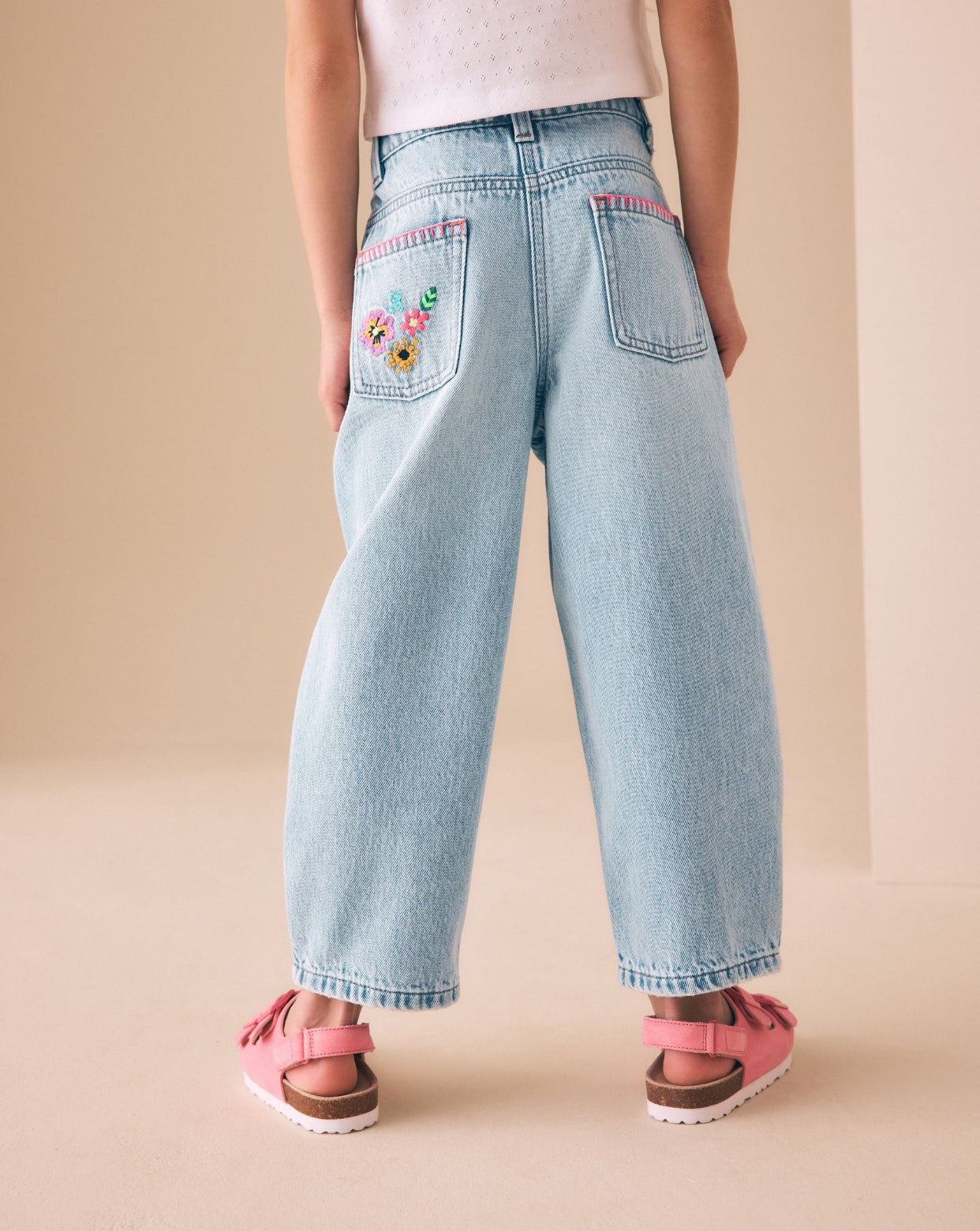 Fluro Embroidery Barrel Leg Jeans