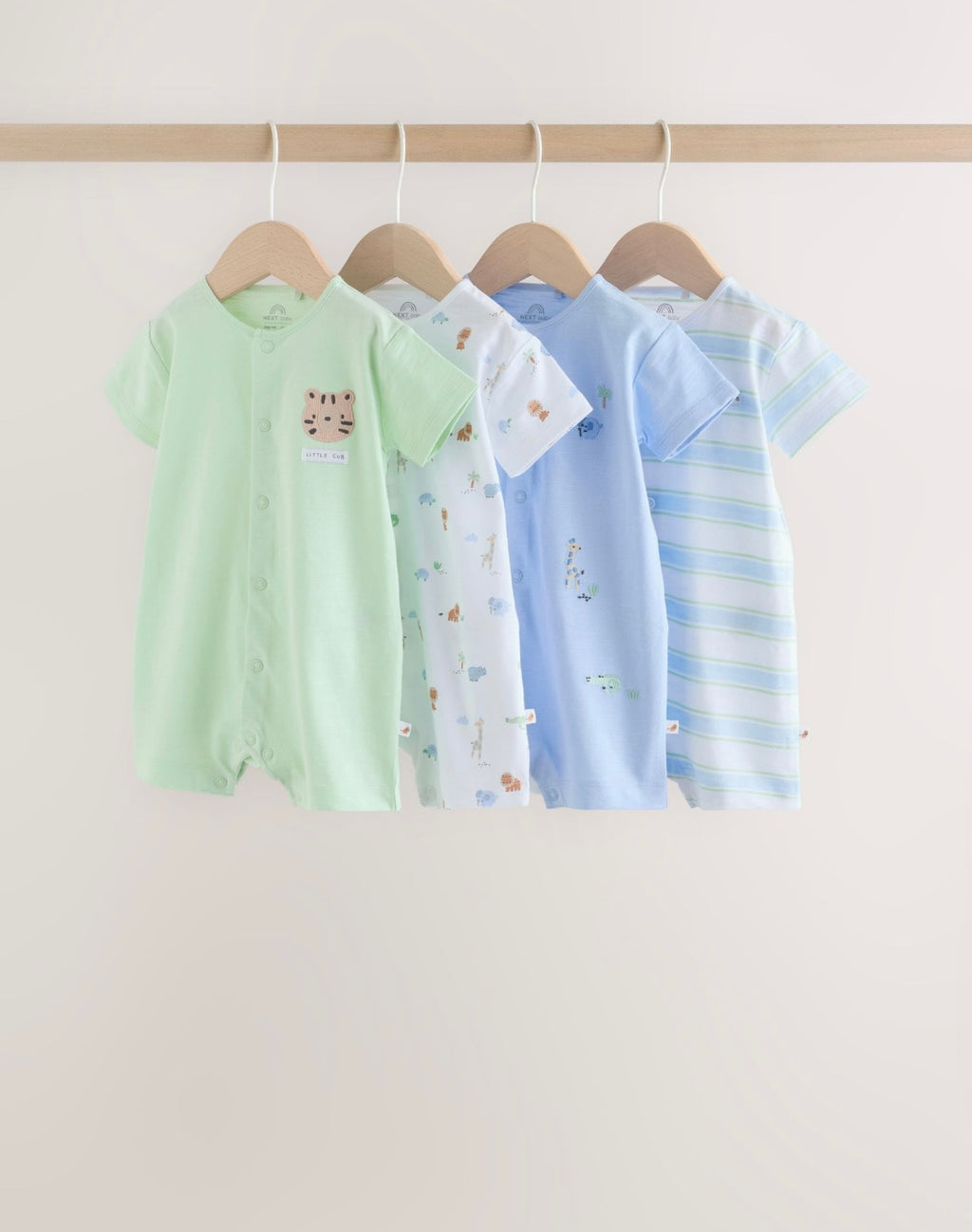 Green Blue Safari Animal Jersey Baby Rompers 4 Pack