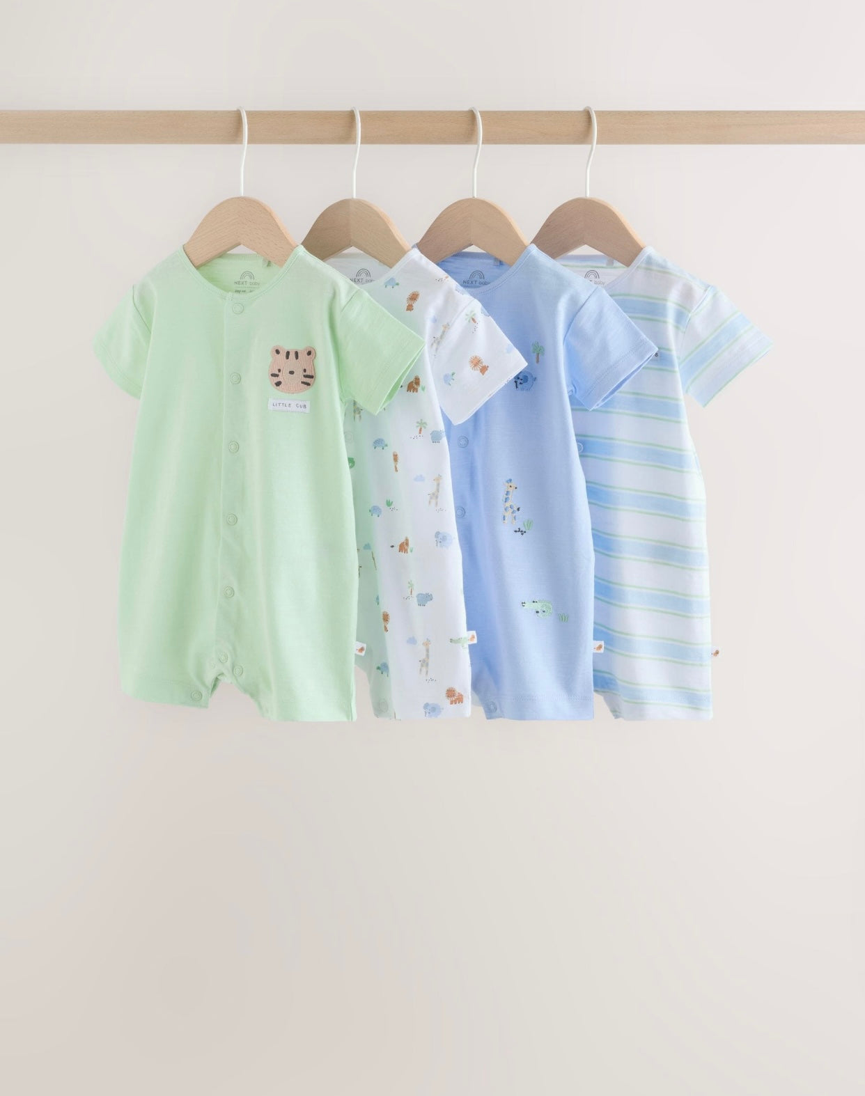 Green Blue Safari Animal Jersey Baby Rompers 4 Pack