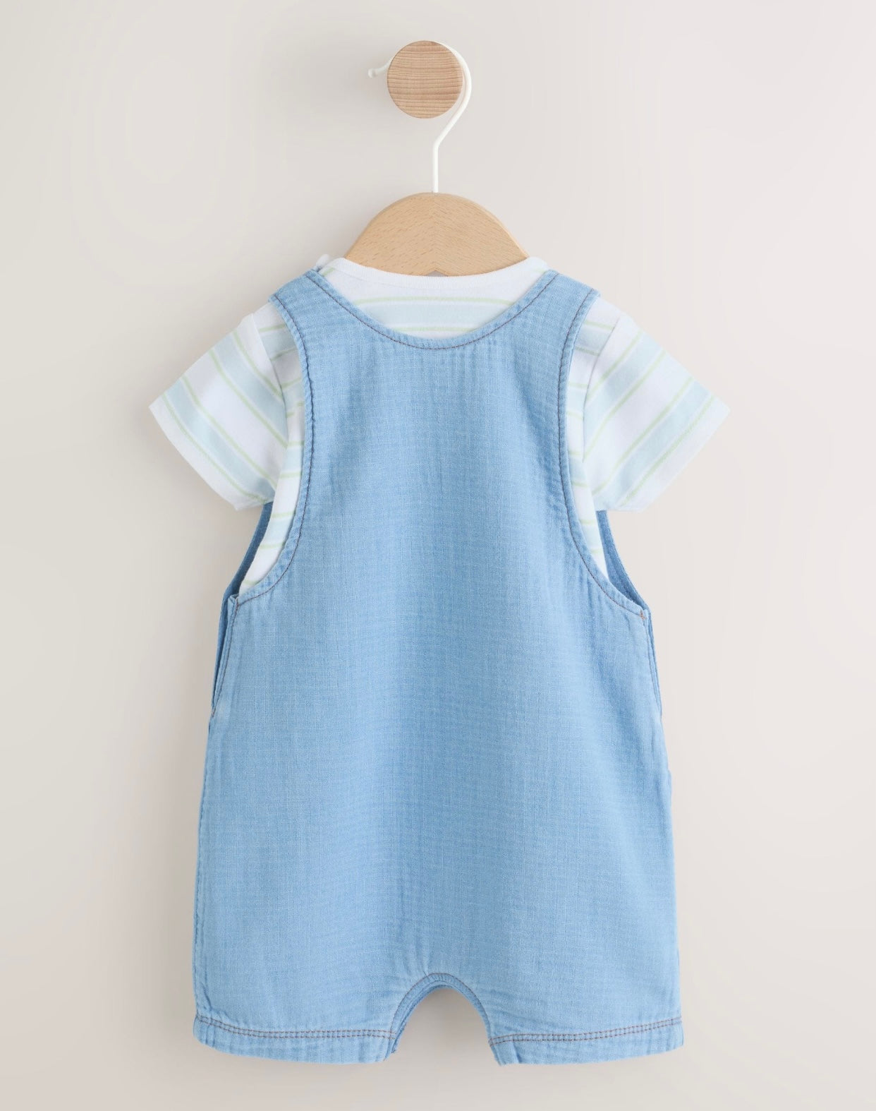 Blue Bear Woven Dungarees and Bodysuit Baby Set