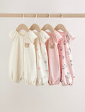 Pink Character All Over Printed Button Through Jersey Baby Rompers 4 Pack