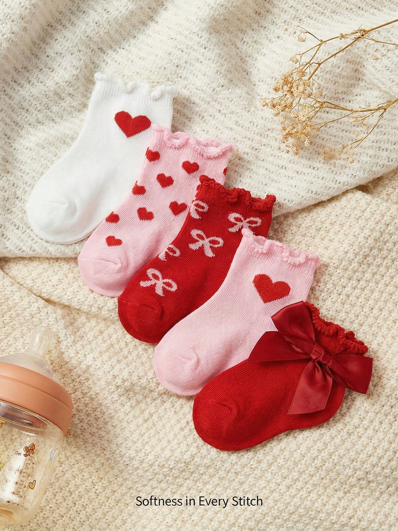 5 Pairs Of Baby Socks, Love Bow, Cute Lace Socks (immediate)