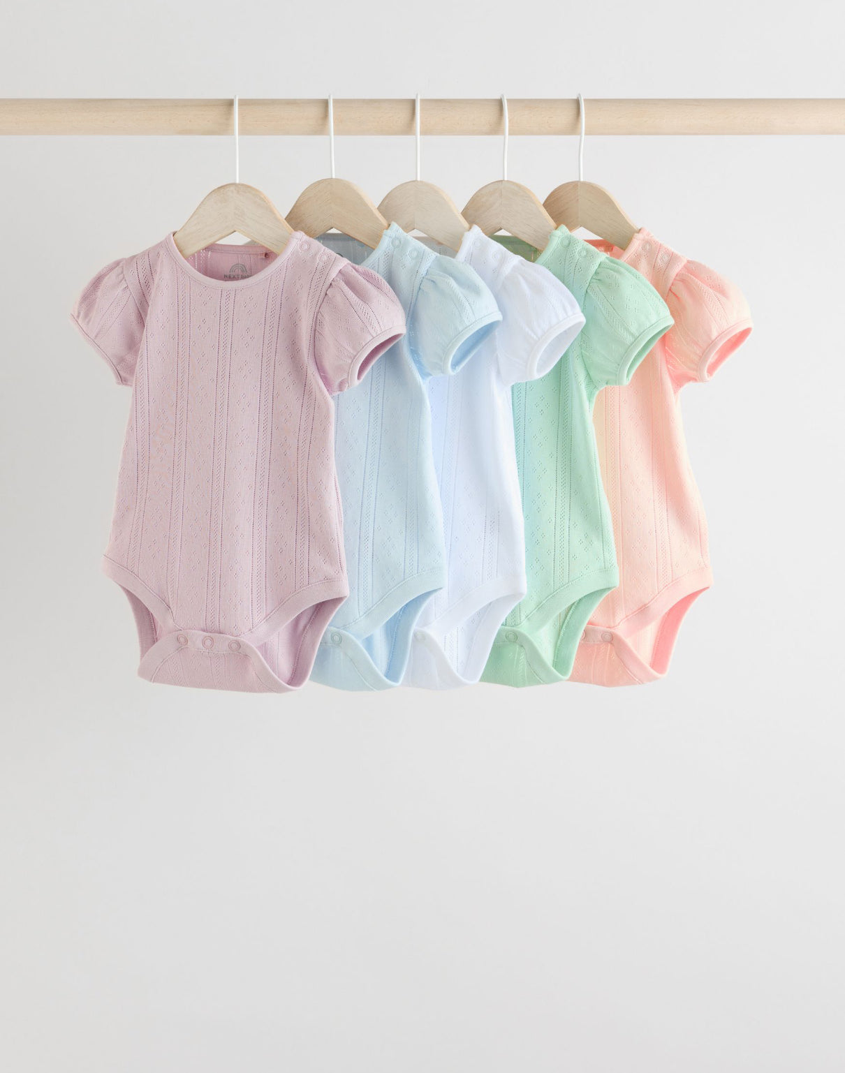 Pastels 5 Pack Short Sleeve Pointelle Baby Bodysuits