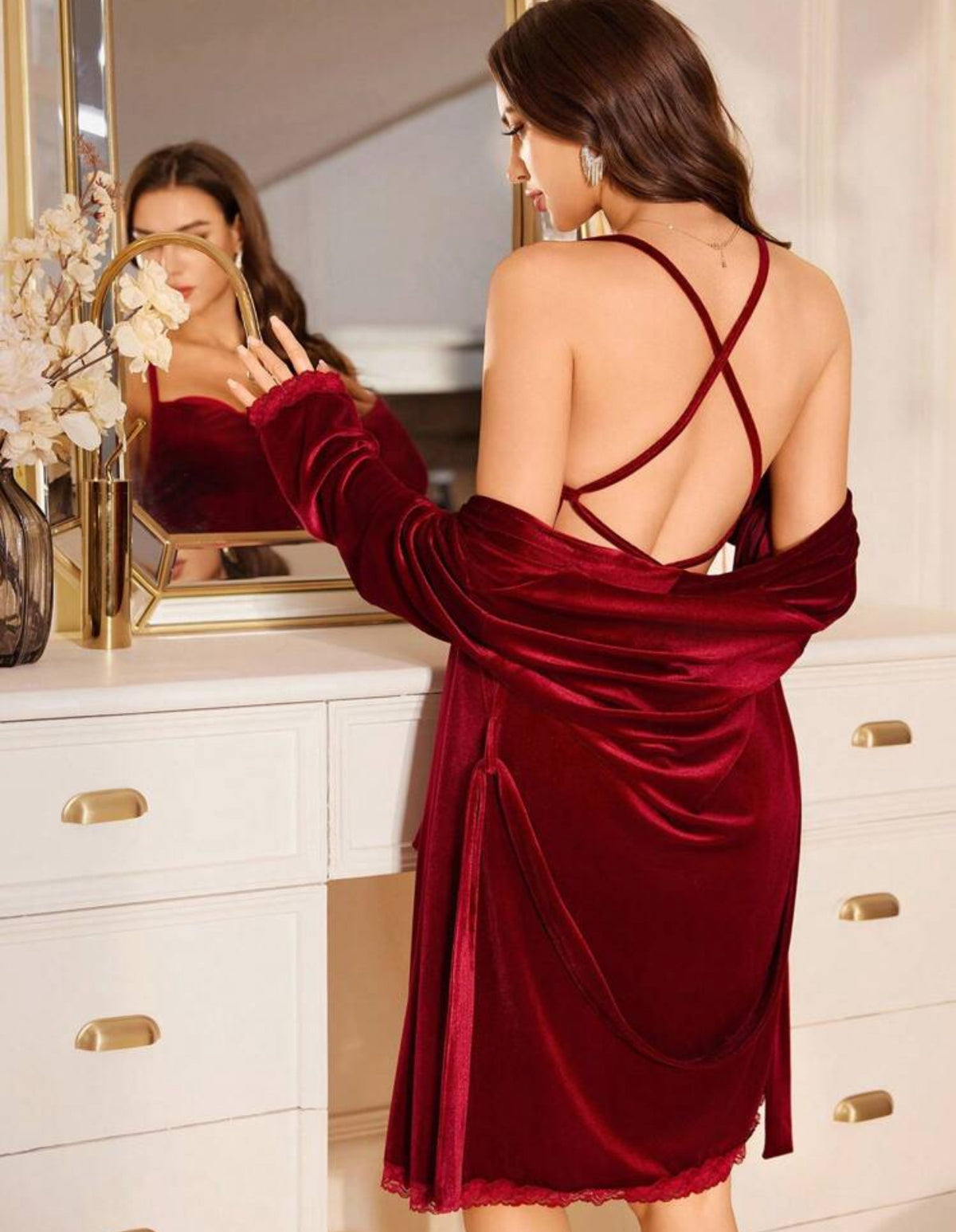 2pcs Woman Velvet Sleepwear Set