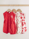 Red Heart Printed Button Through Button Through Baby Rompers 3 Pack