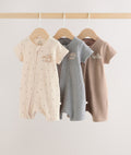 Beige Two Way Zip Baby Rompers 3 Pack (Omths-3yrs)