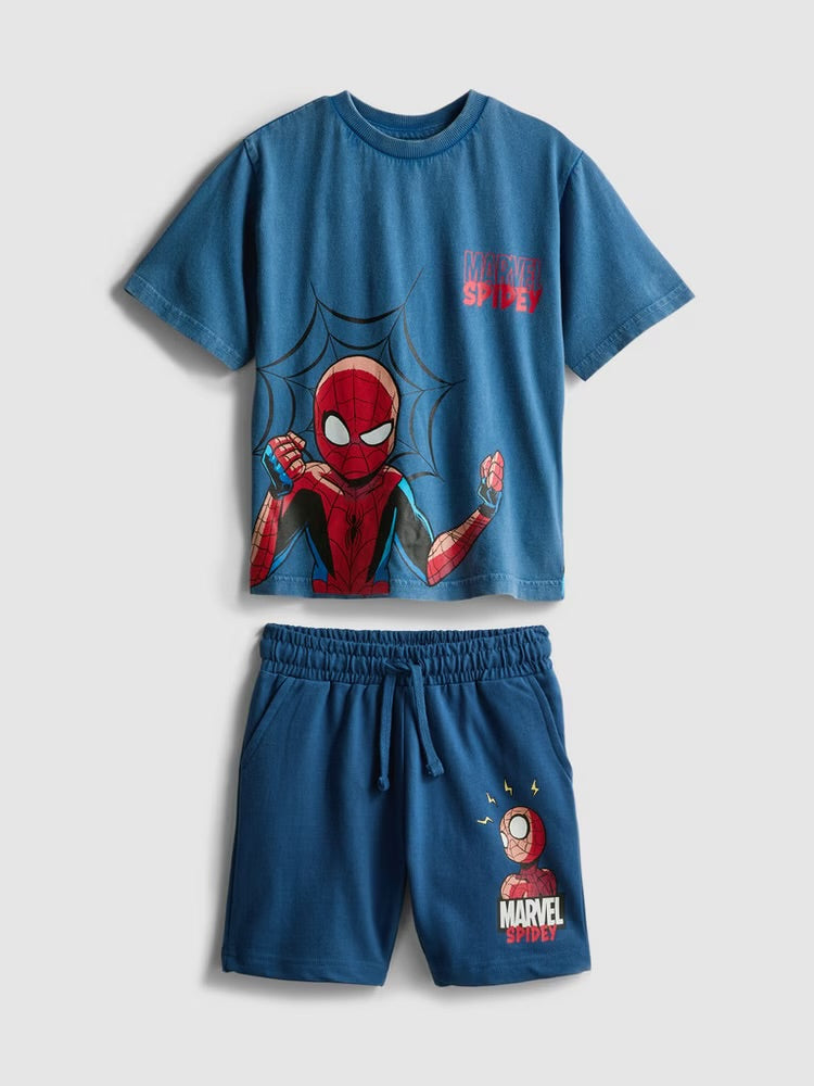 A tee and shorts clothing co-ord with a Marvel Spider-Man character design