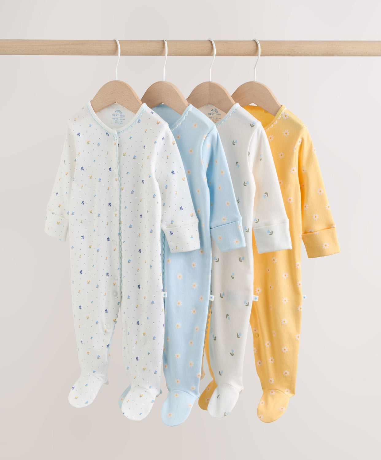 Blue/Yellow Baby Sleepsuits 4 Pack